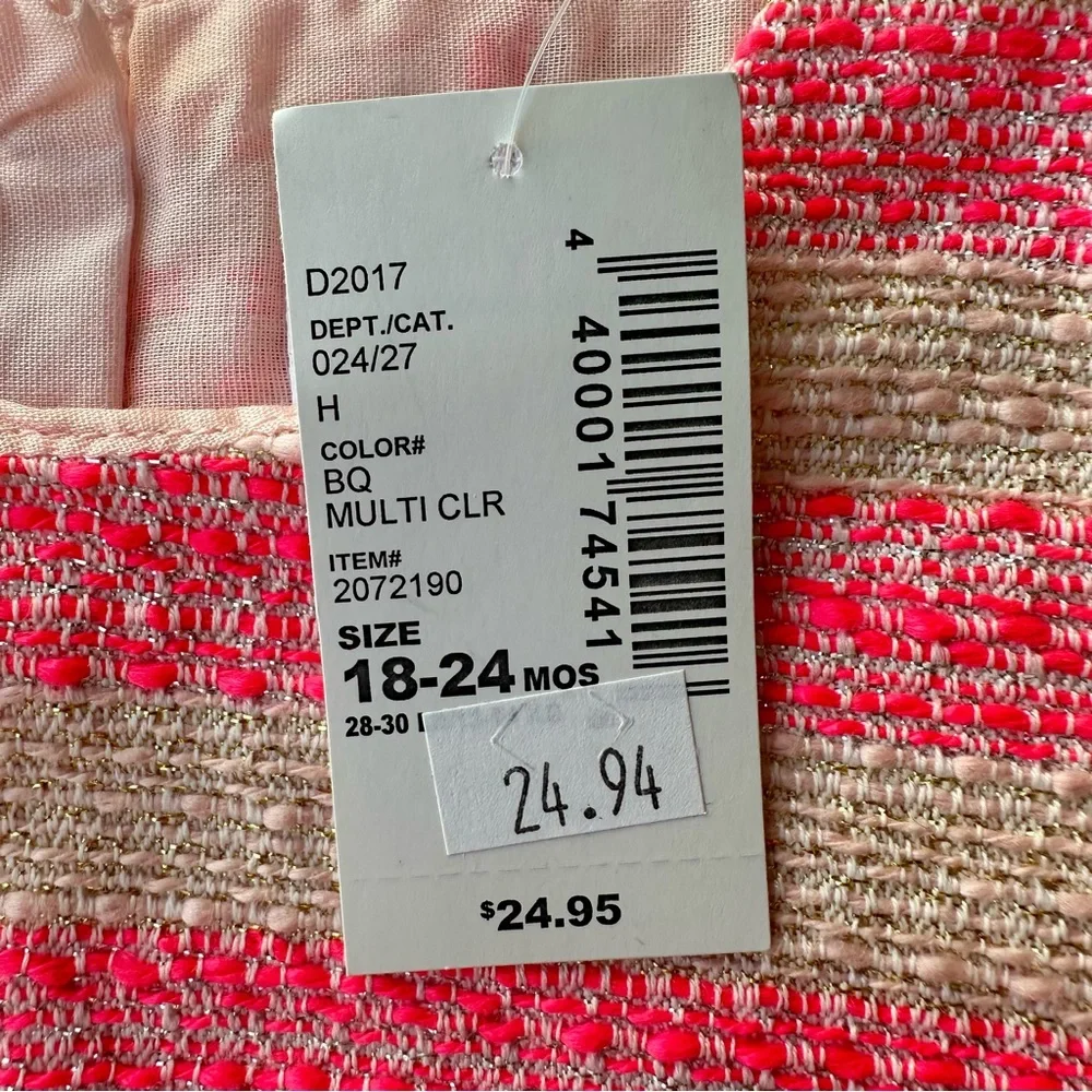 The Children's Place NWT Pink & Gold Metallic Striped Tweed Dress - 18-24 Months